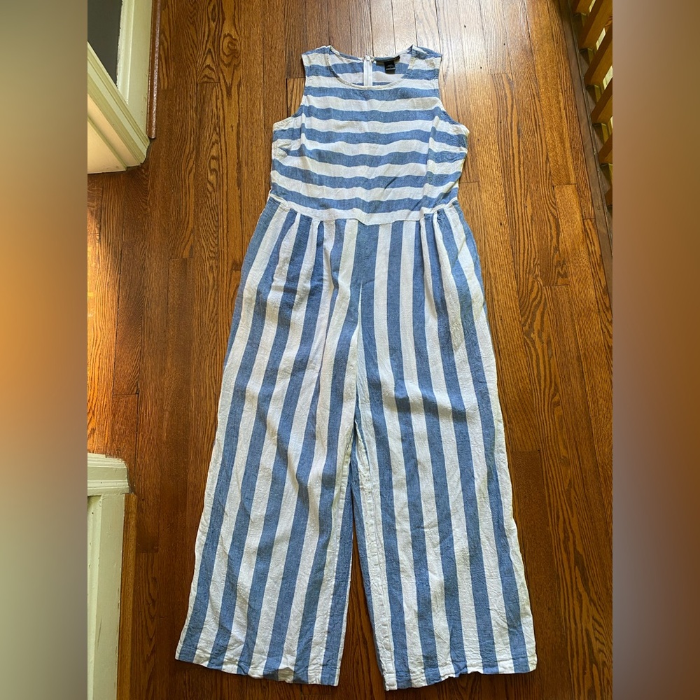 Ashley Stewart Blue and White Striped Linen Jumpsuit size 20